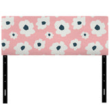 White Retro Flowers On Pink upholstered headboard