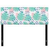 Pink And Green Pastel Leaves upholstered headboard