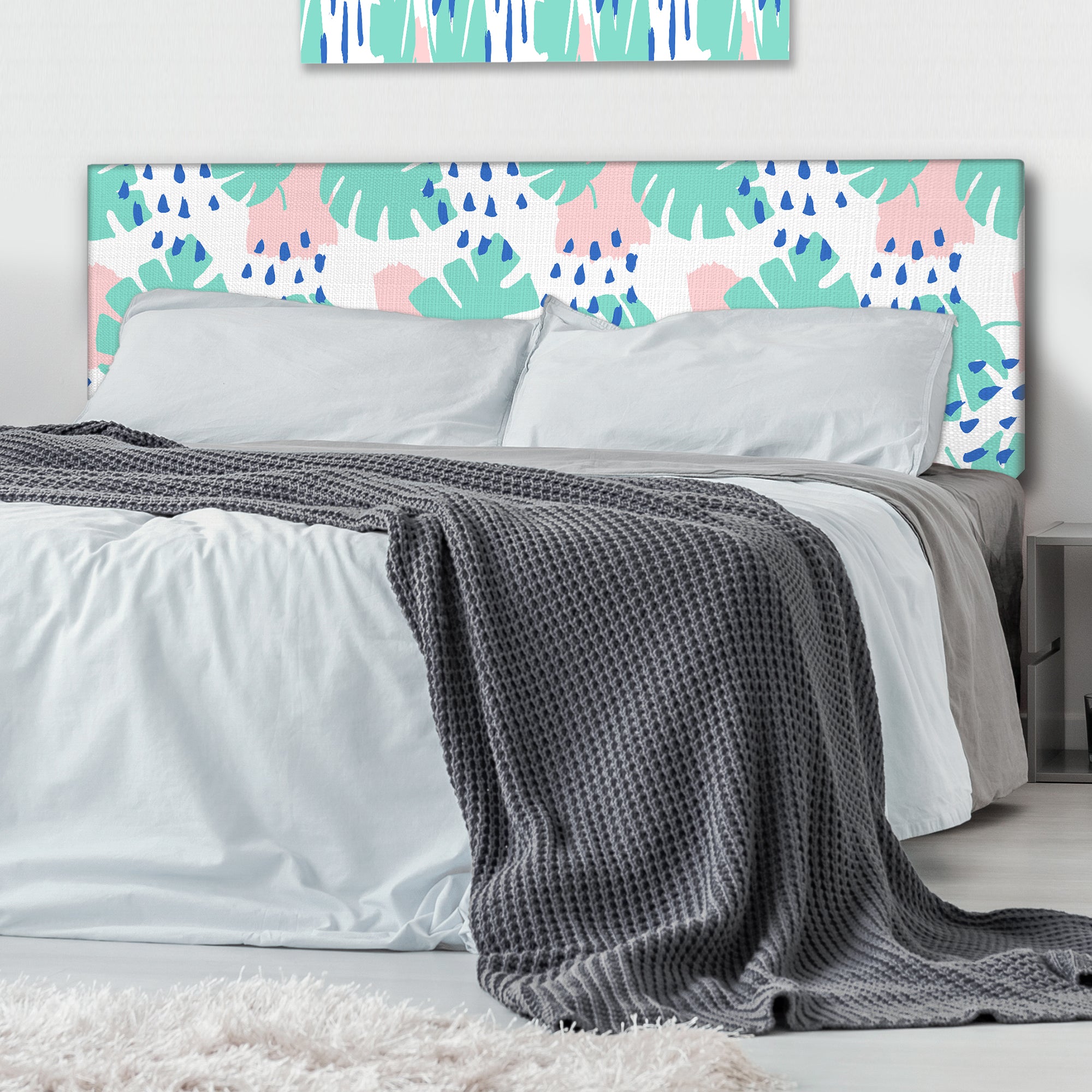 Pink And Green Pastel Leaves upholstered headboard