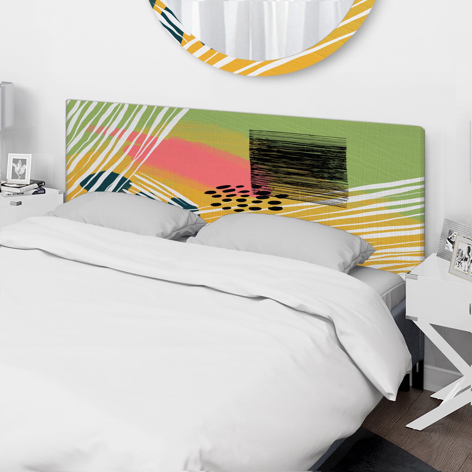 Minimal Abstract In Retro Tones upholstered headboard