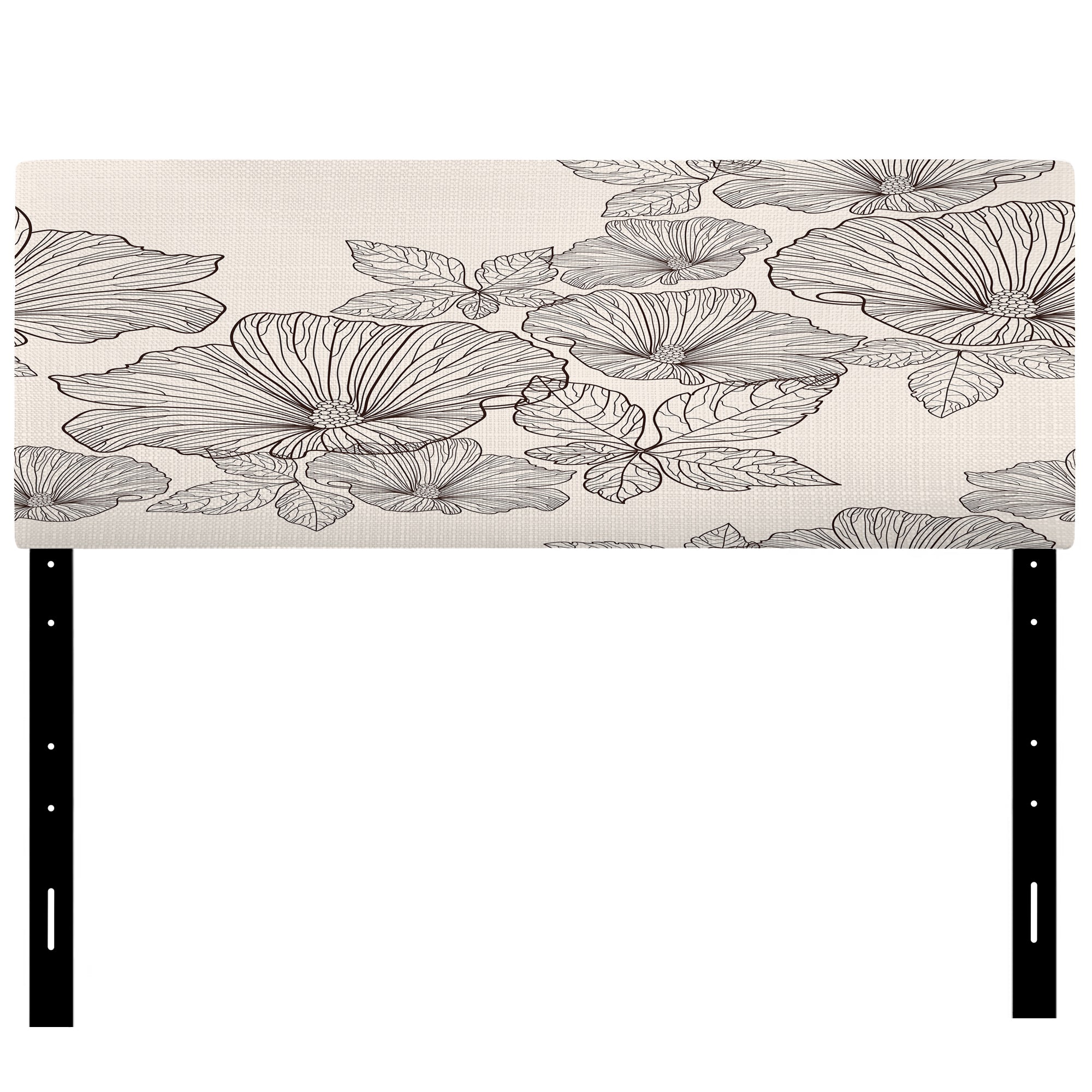 Monochrome Flowers And Leaves upholstered headboard