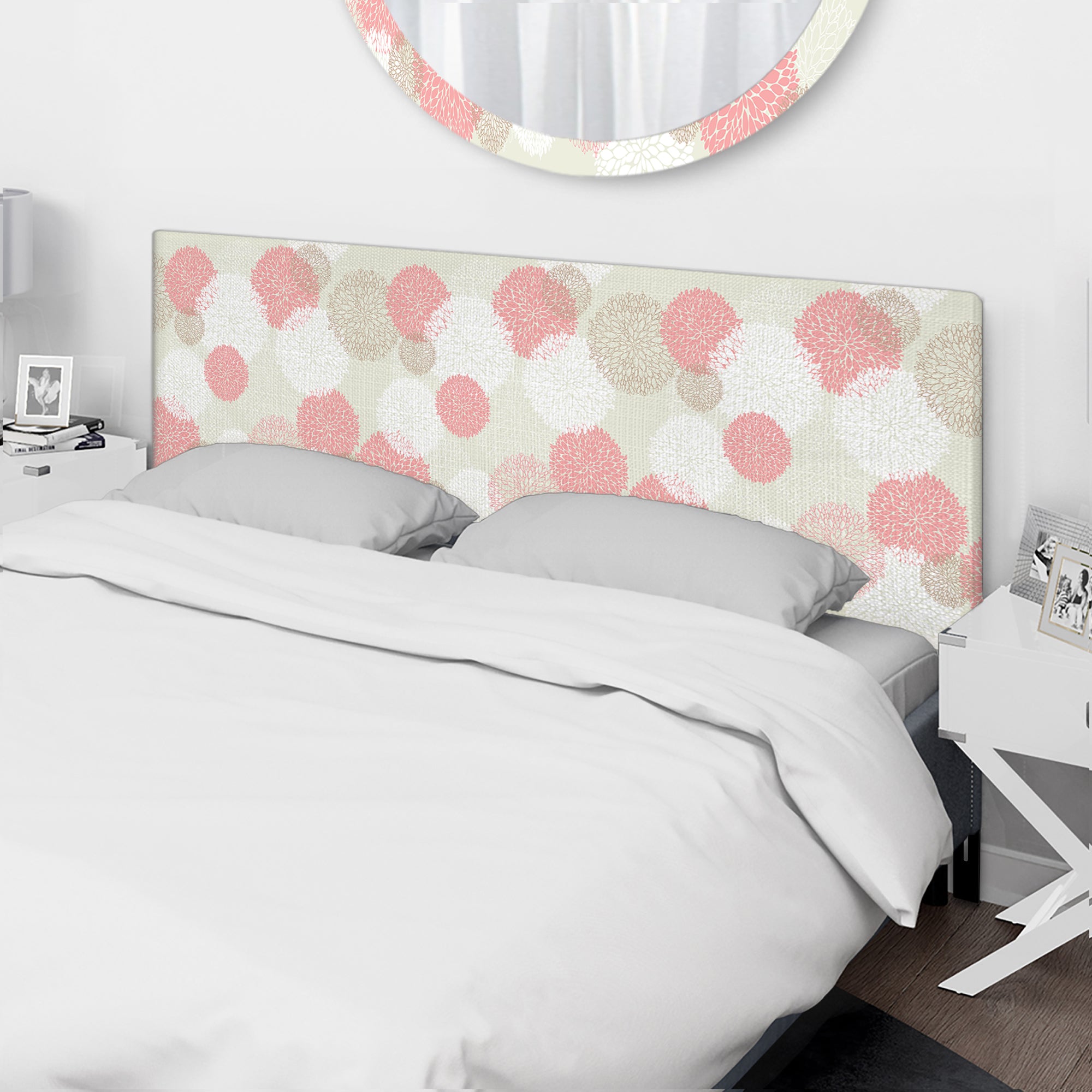 Pastel Pink And White Spring Florals upholstered headboard