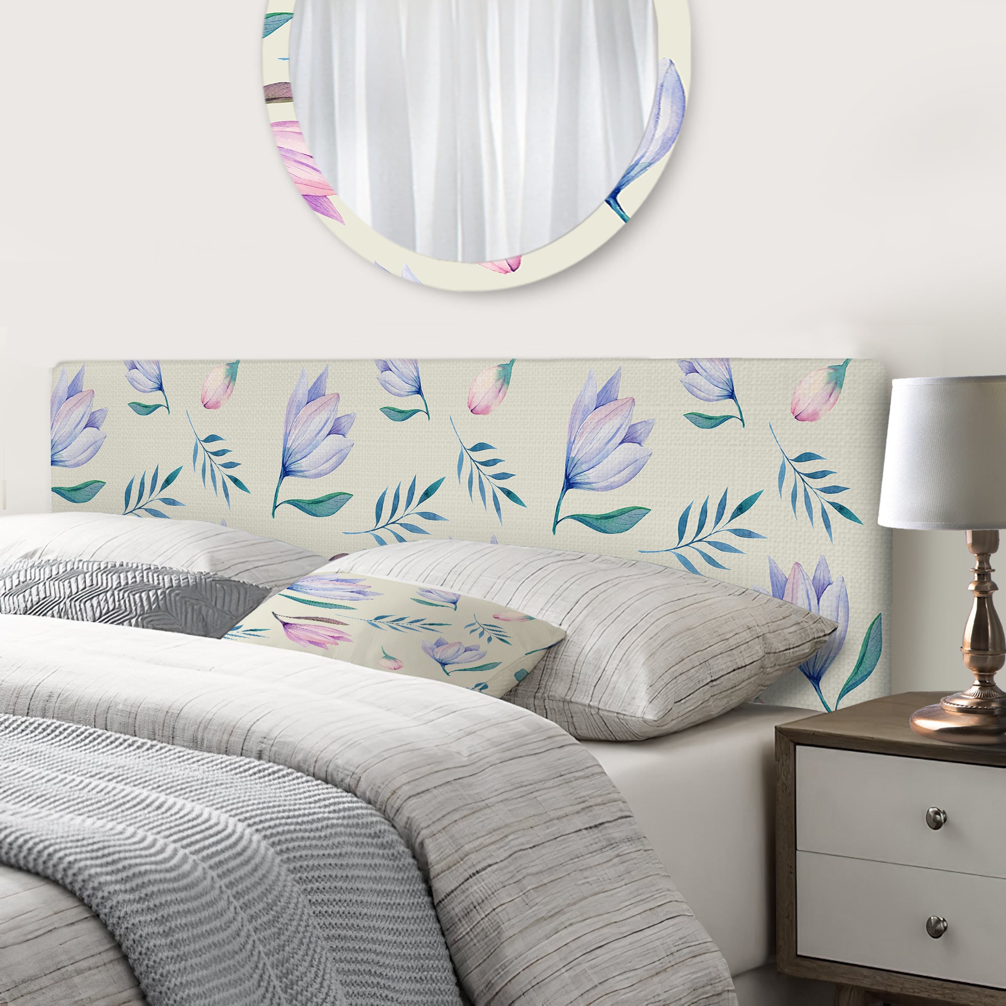 Pastel And Blue Flowers upholstered headboard