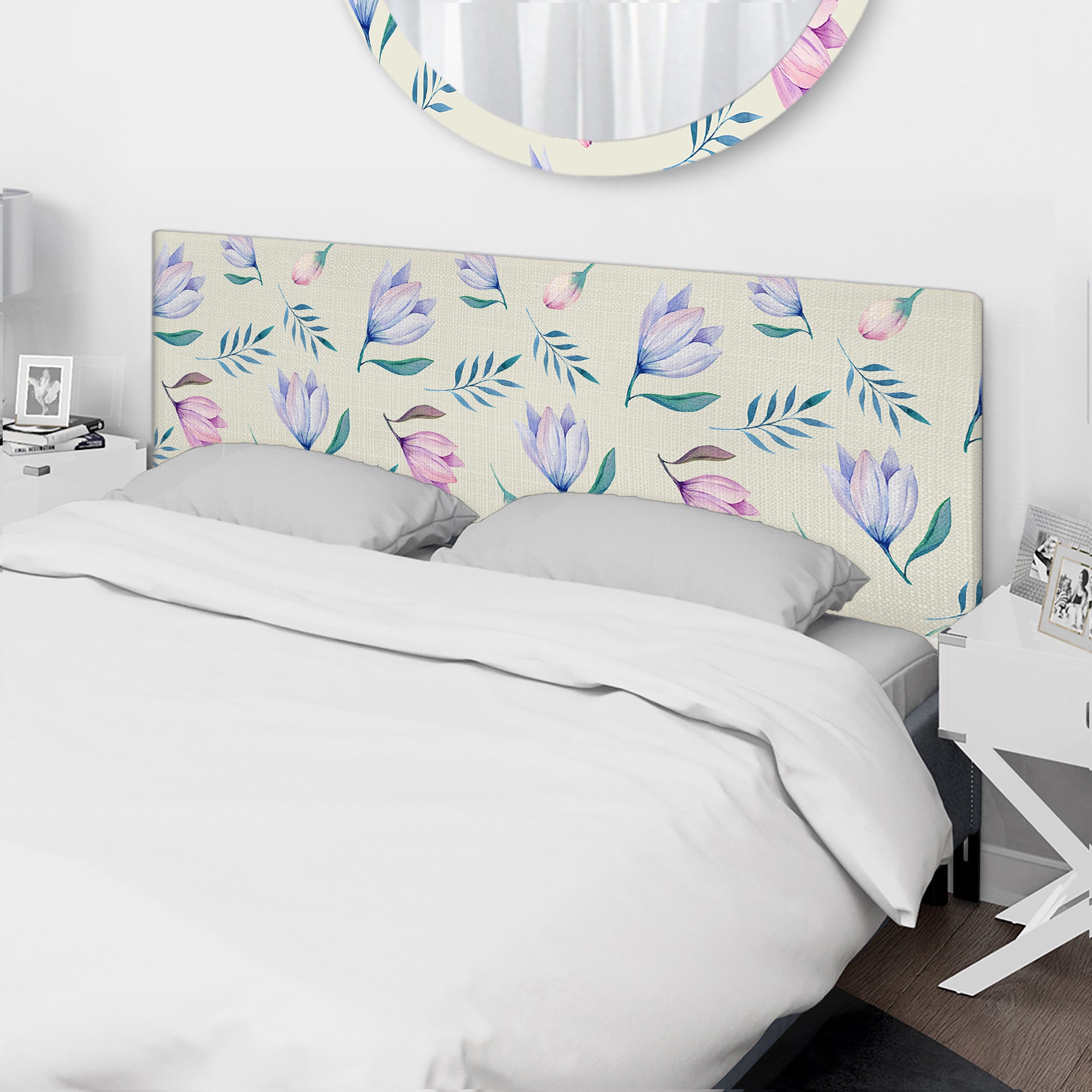 Pastel And Blue Flowers upholstered headboard