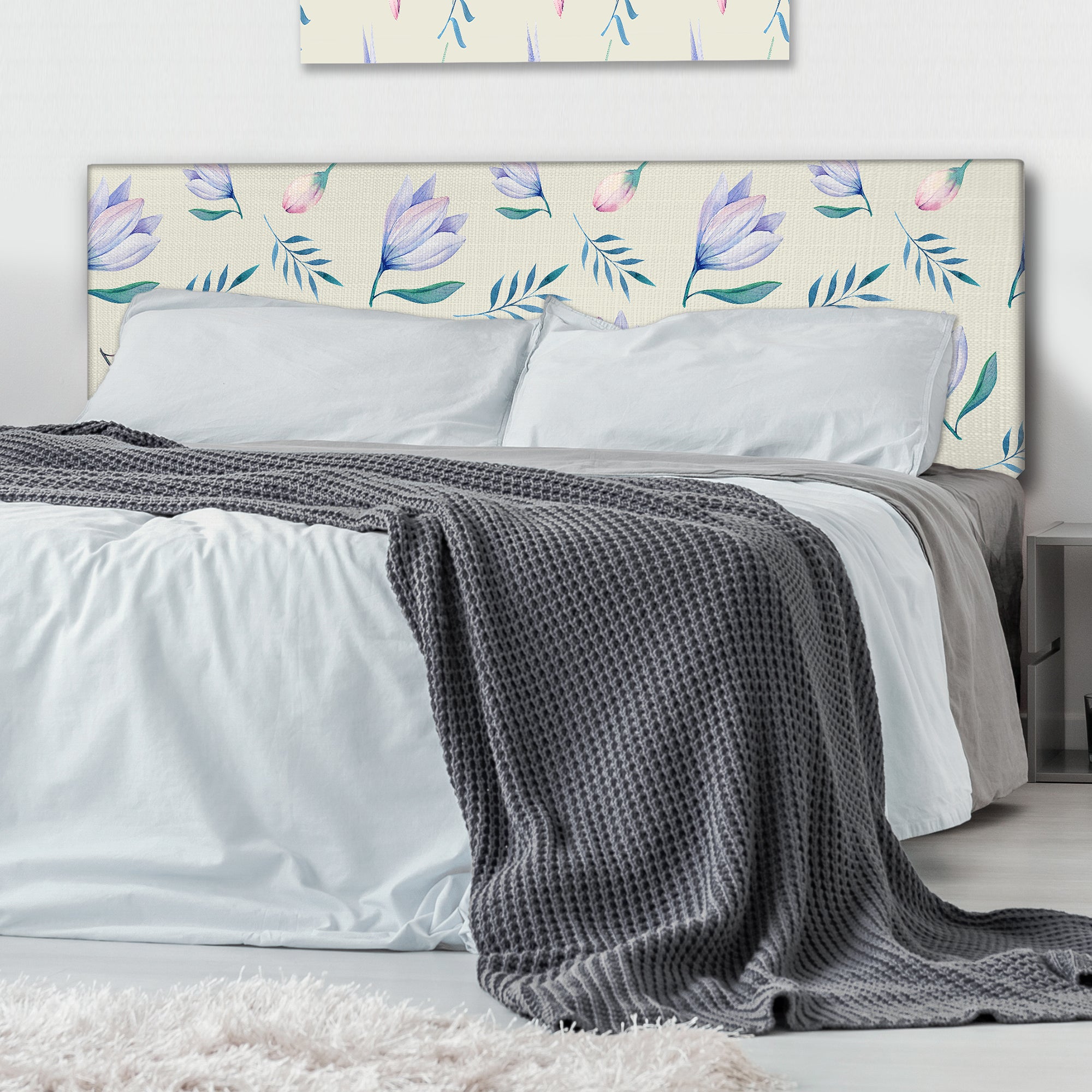 Pastel And Blue Flowers upholstered headboard