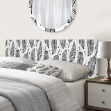 Black Boho Feathers On White upholstered headboard