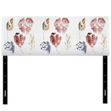 Minimalistic Foliage In Red Blue And Brown upholstered headboard