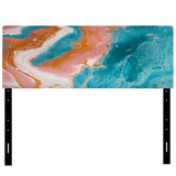 Turquoise And Pink Marble Waves II upholstered headboard