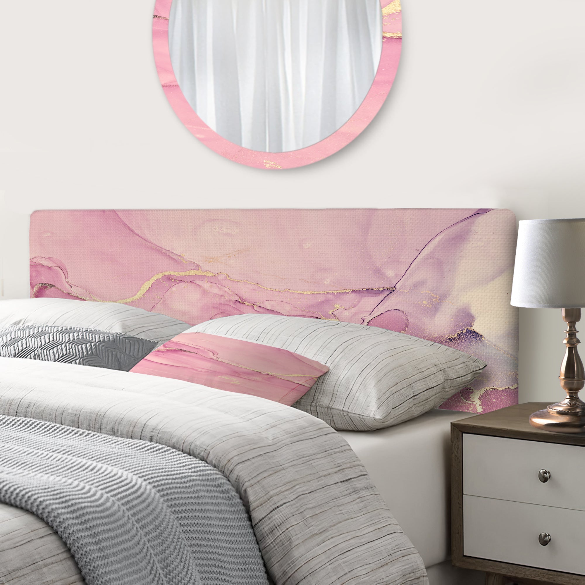 Pink Marble Waves II upholstered headboard
