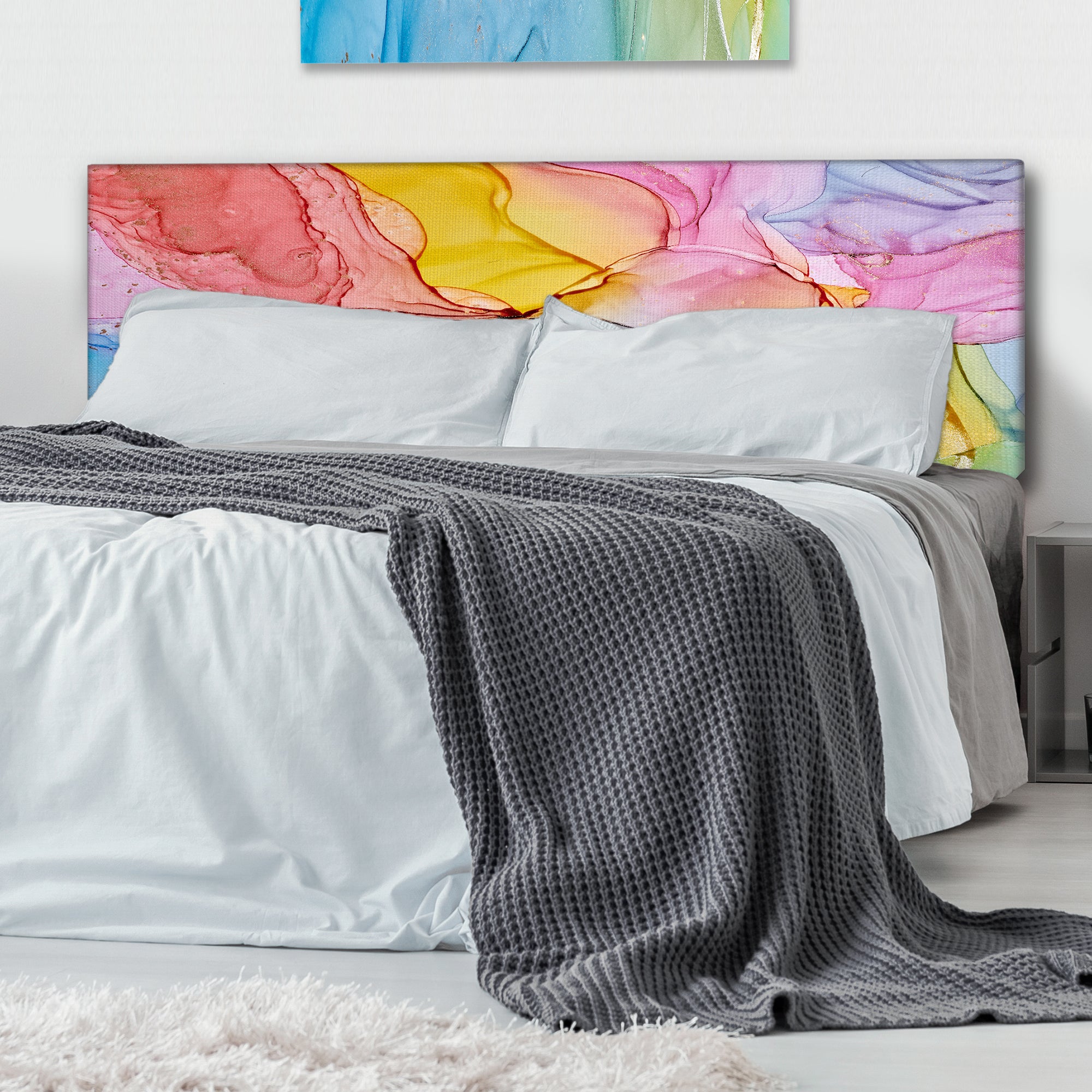 Fluid Art In Pastel Tones II upholstered headboard