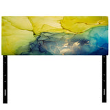 Yellow And Blue Marble Waves II upholstered headboard