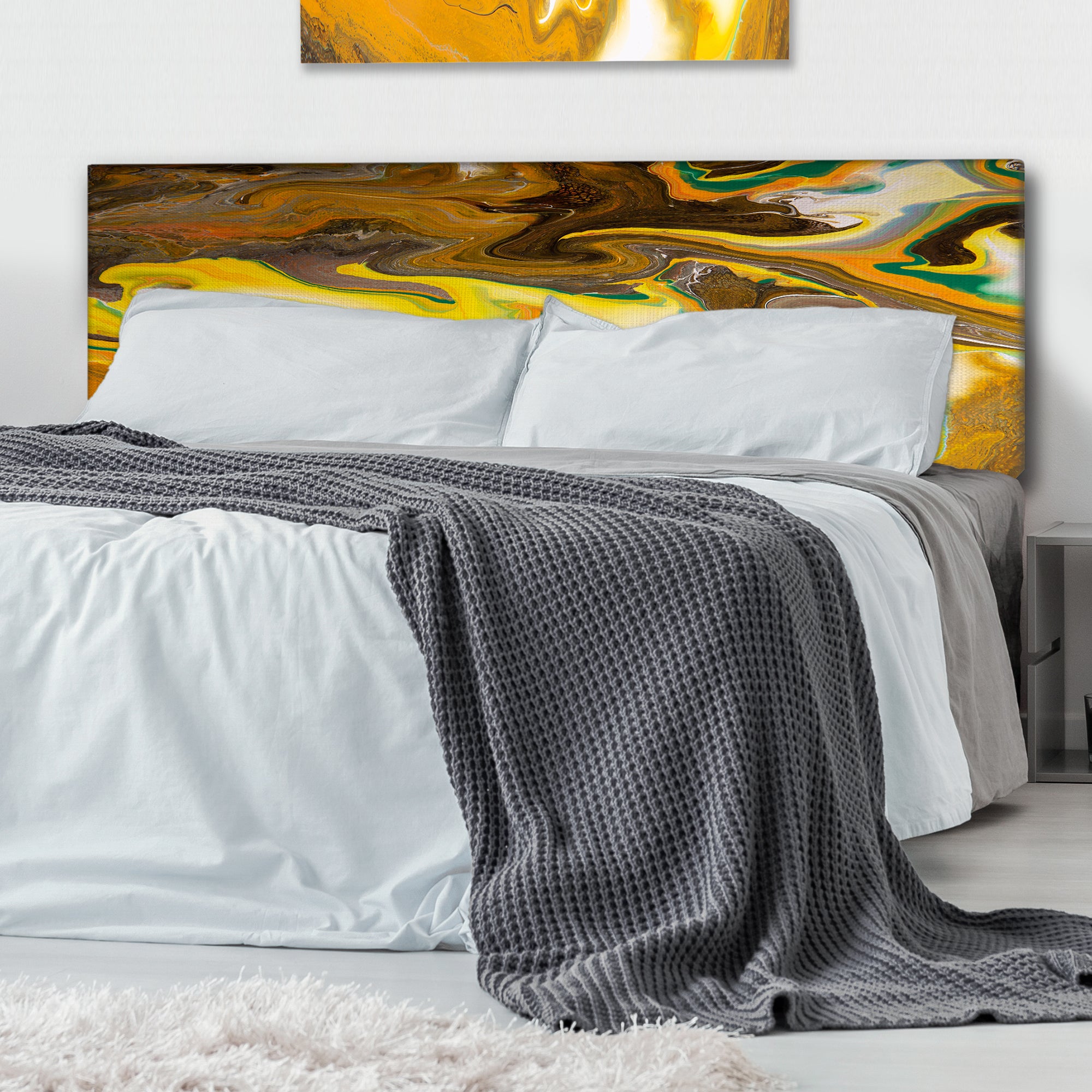 Bright Khaki And Yellow Marble Art upholstered headboard