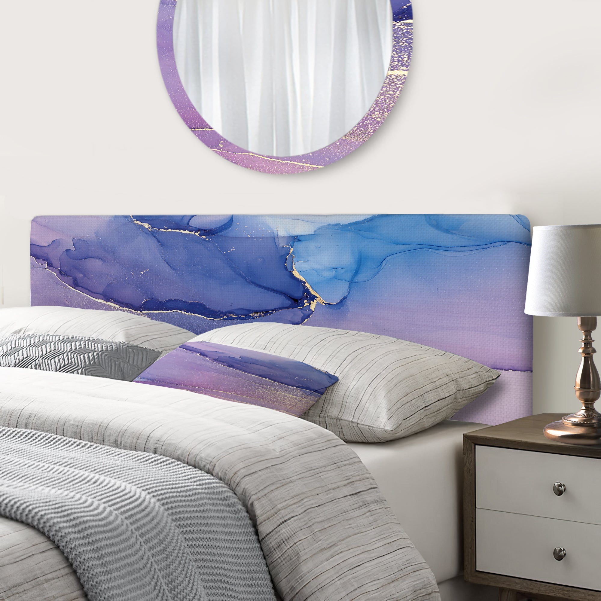 Pink And Blue Ink Clouds III upholstered headboard