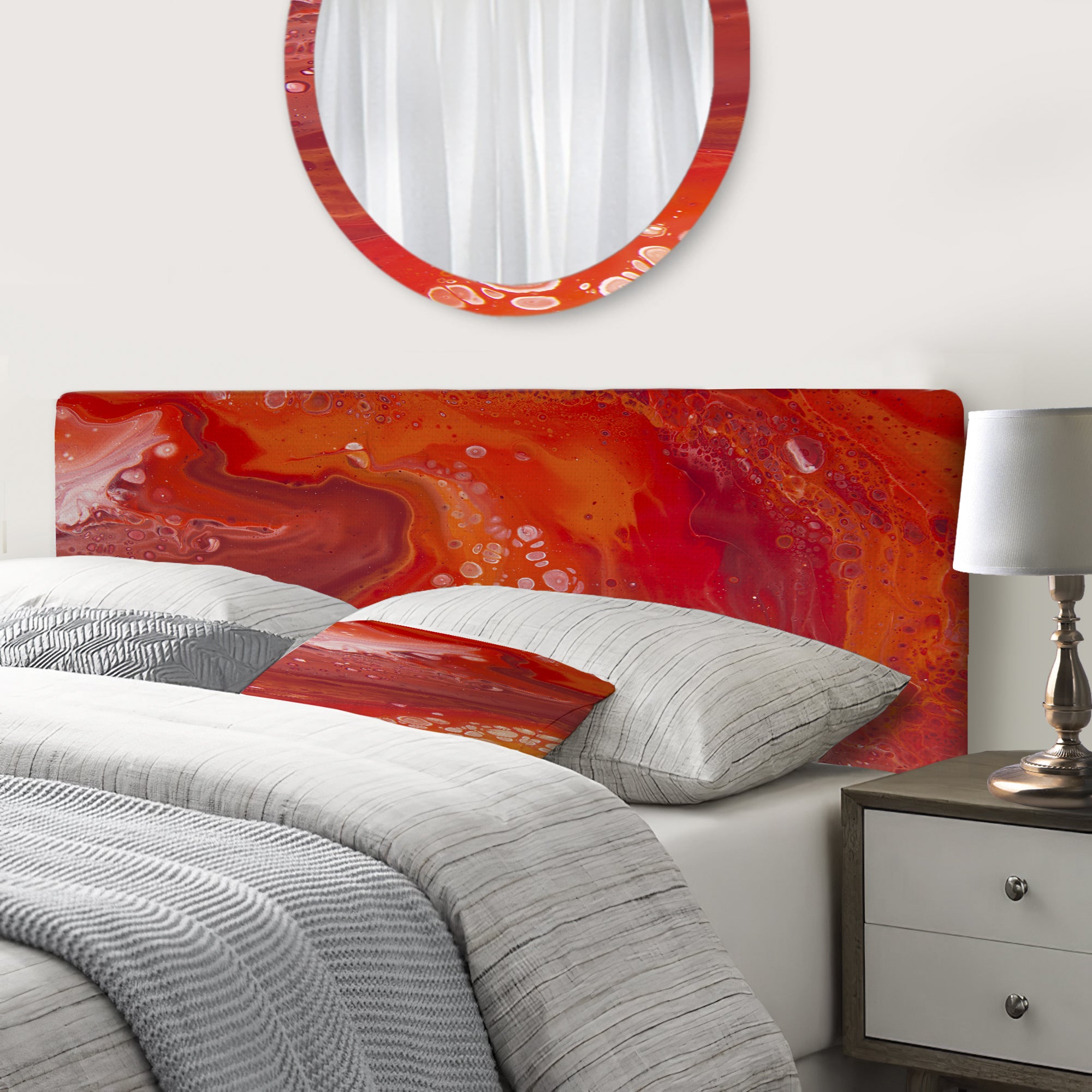 Vibrant Red Marble Landscape upholstered headboard