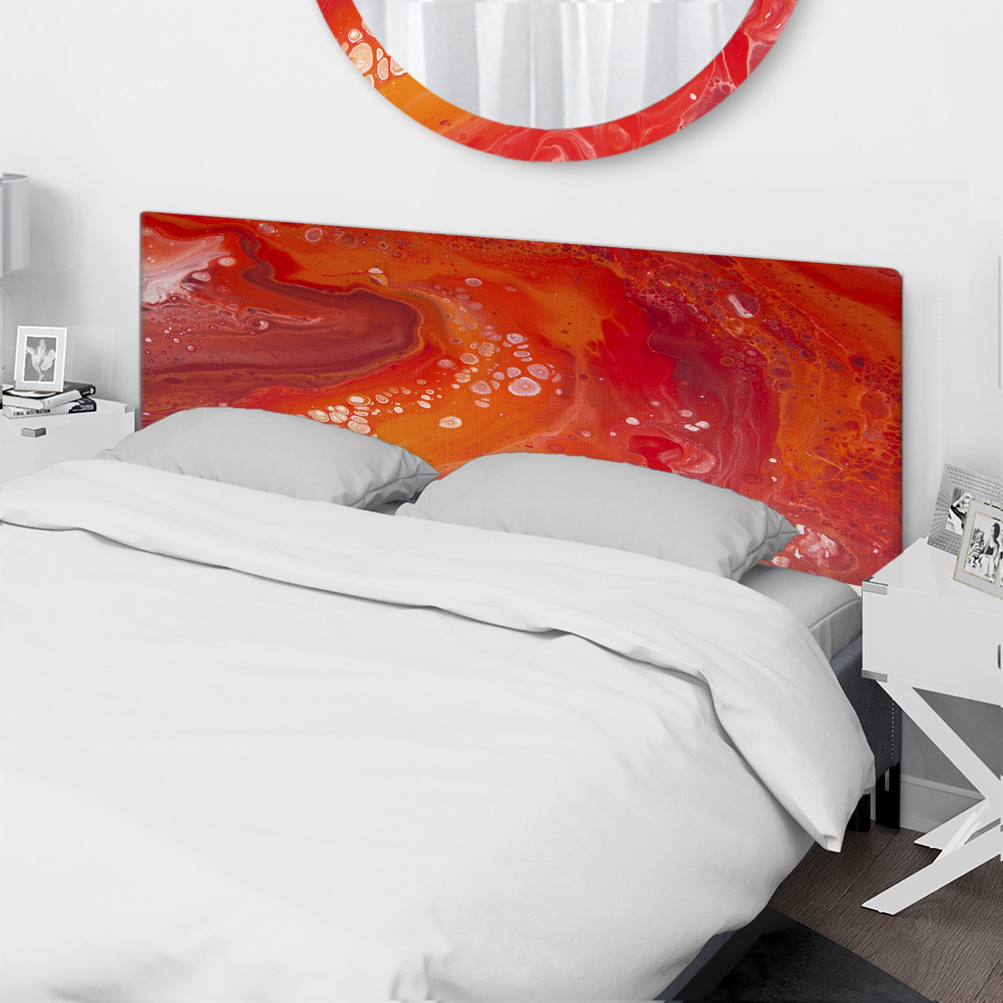 Vibrant Red Marble Landscape upholstered headboard