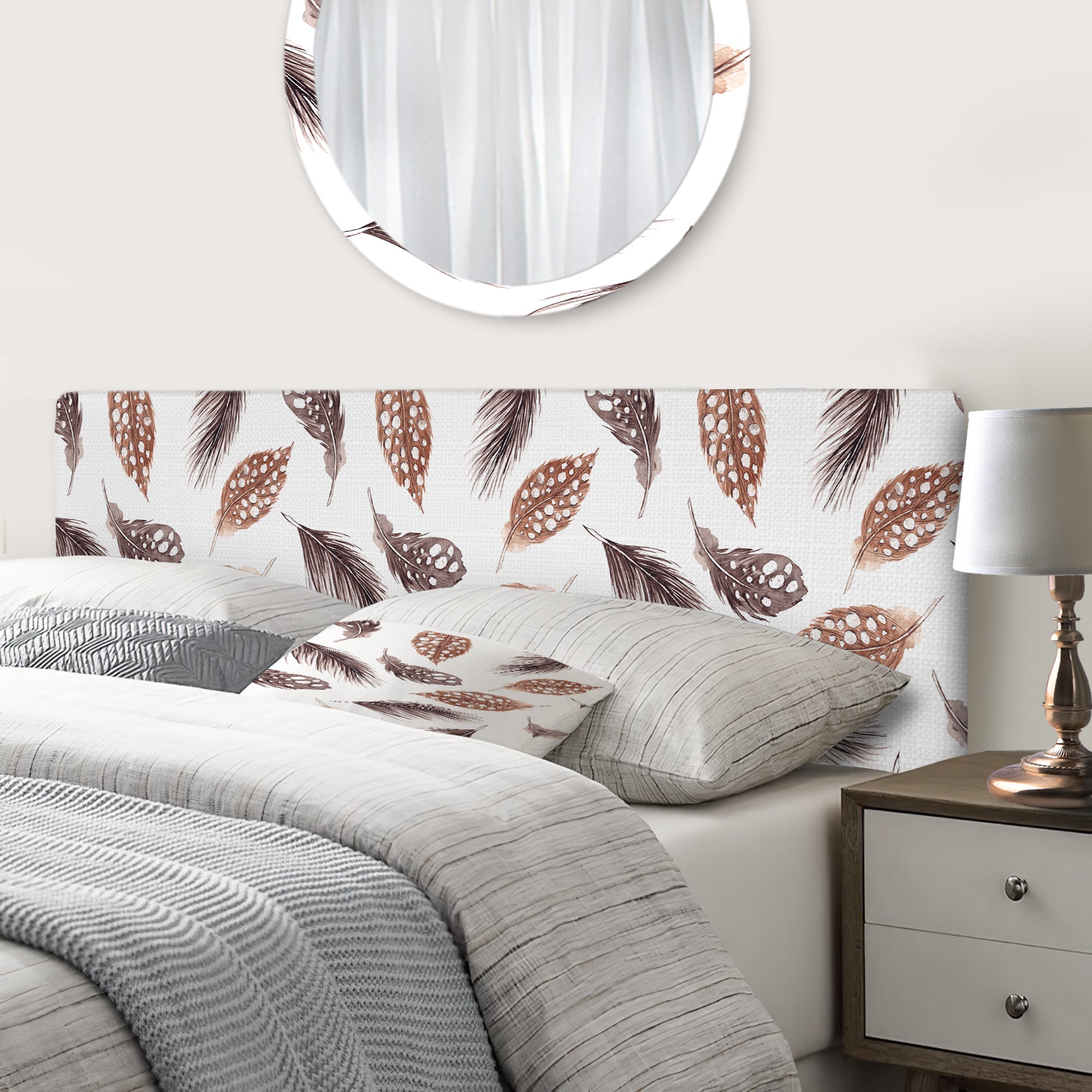 Brown And Grey Polka Dot Feathers upholstered headboard