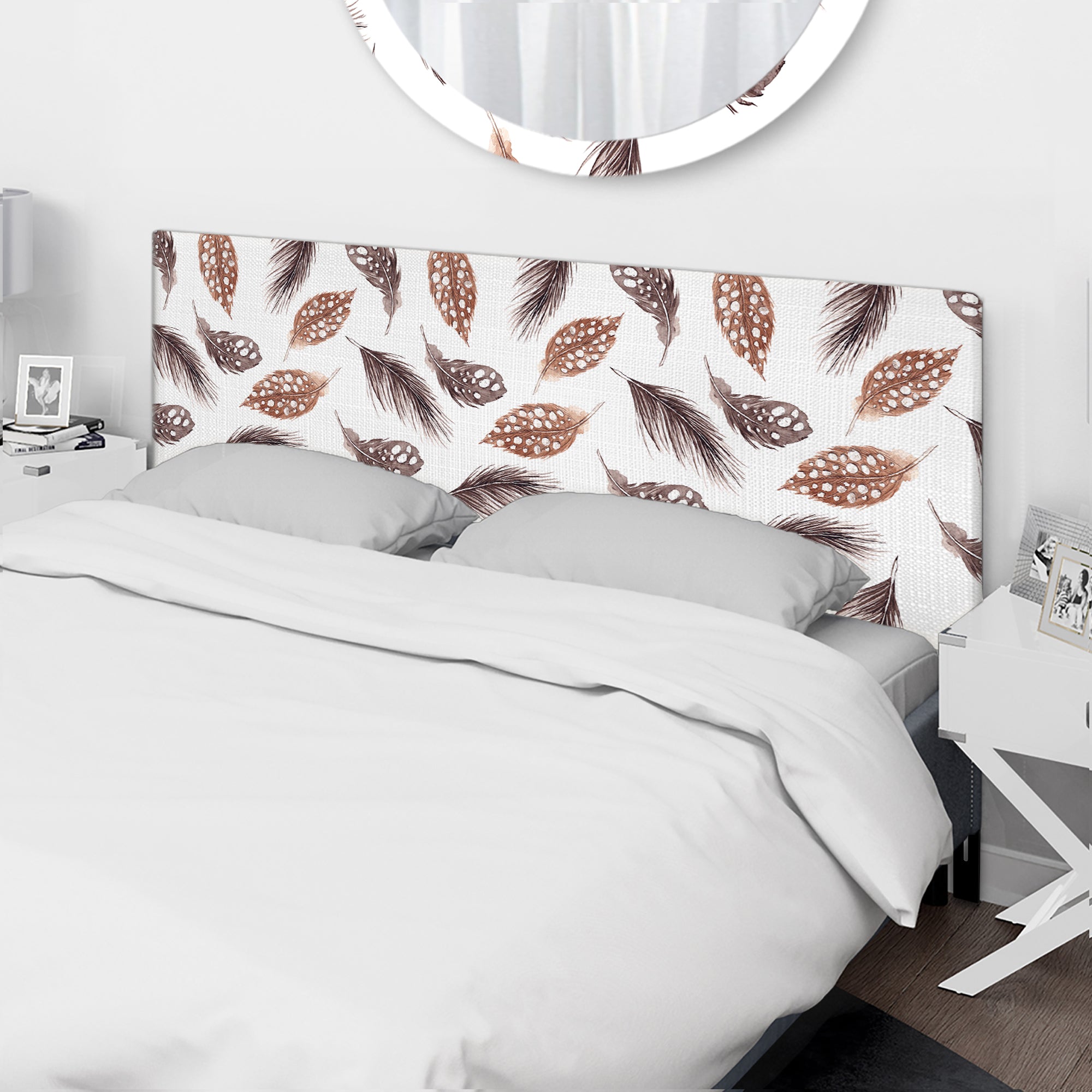 Brown And Grey Polka Dot Feathers upholstered headboard