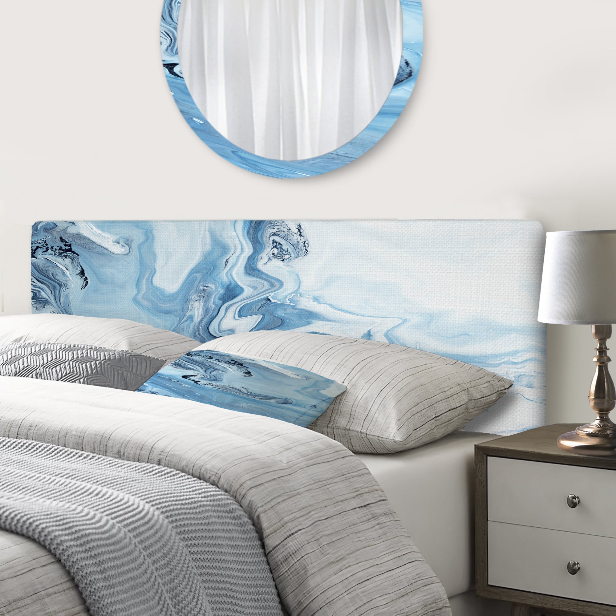 White And Blue Marble Waves upholstered headboard