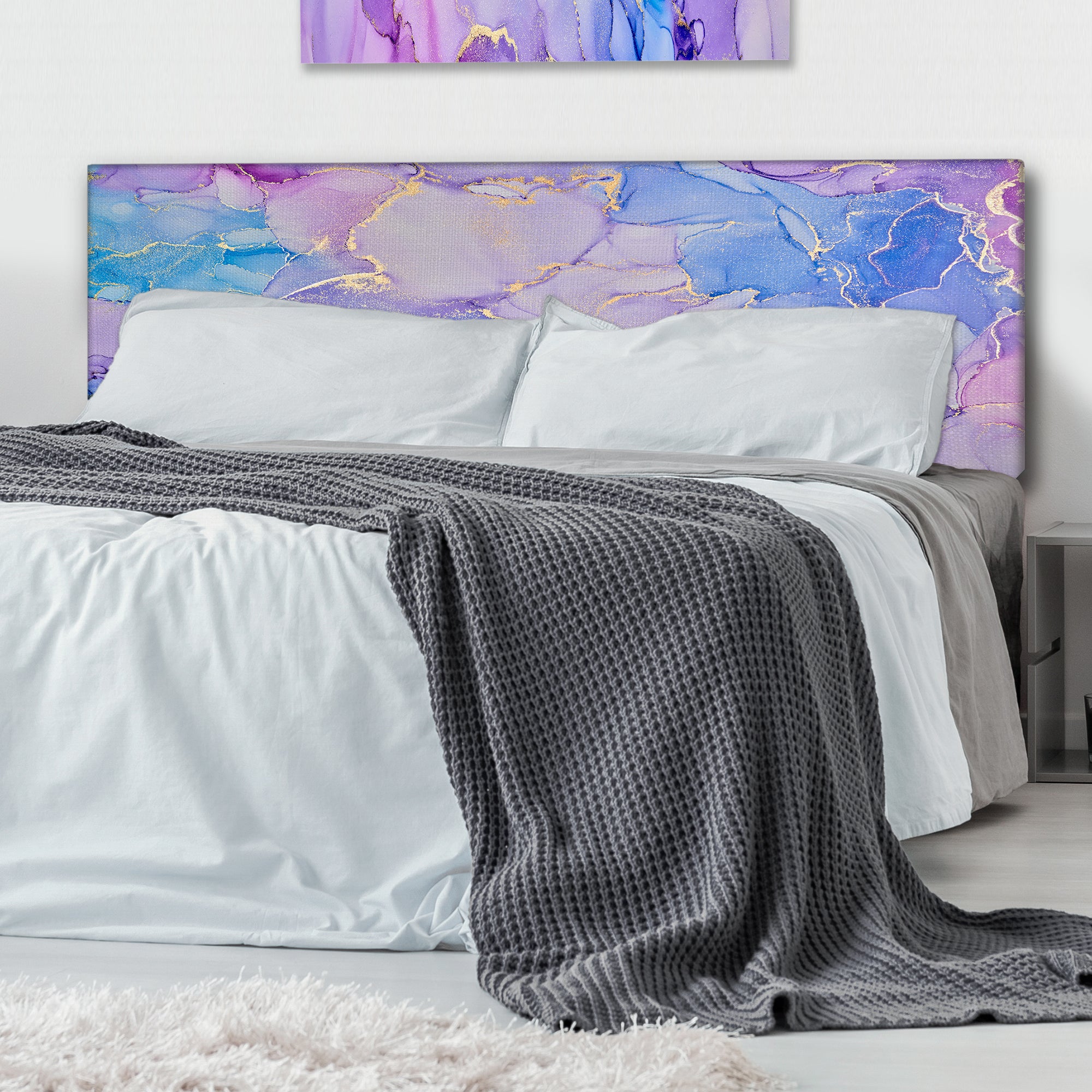 Pink And Blue Ink Clouds IV upholstered headboard