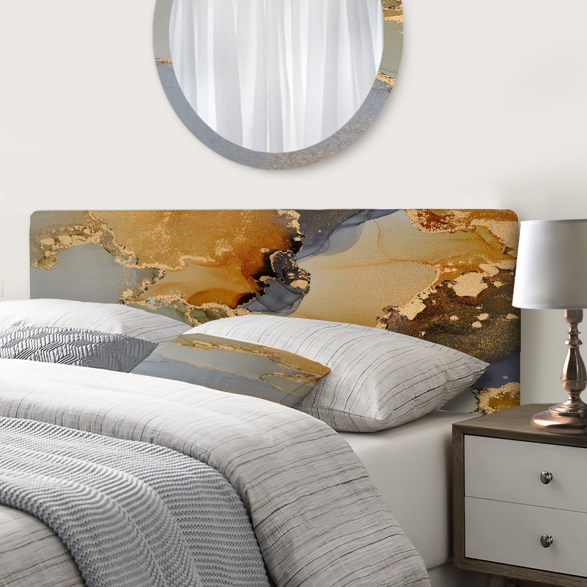 Brown Luxury Abstract Fluid Art I upholstered headboard