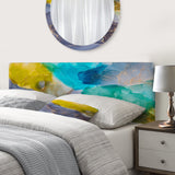 Turquoise And Yellow Luxury Abstract Fluid Art upholstered headboard