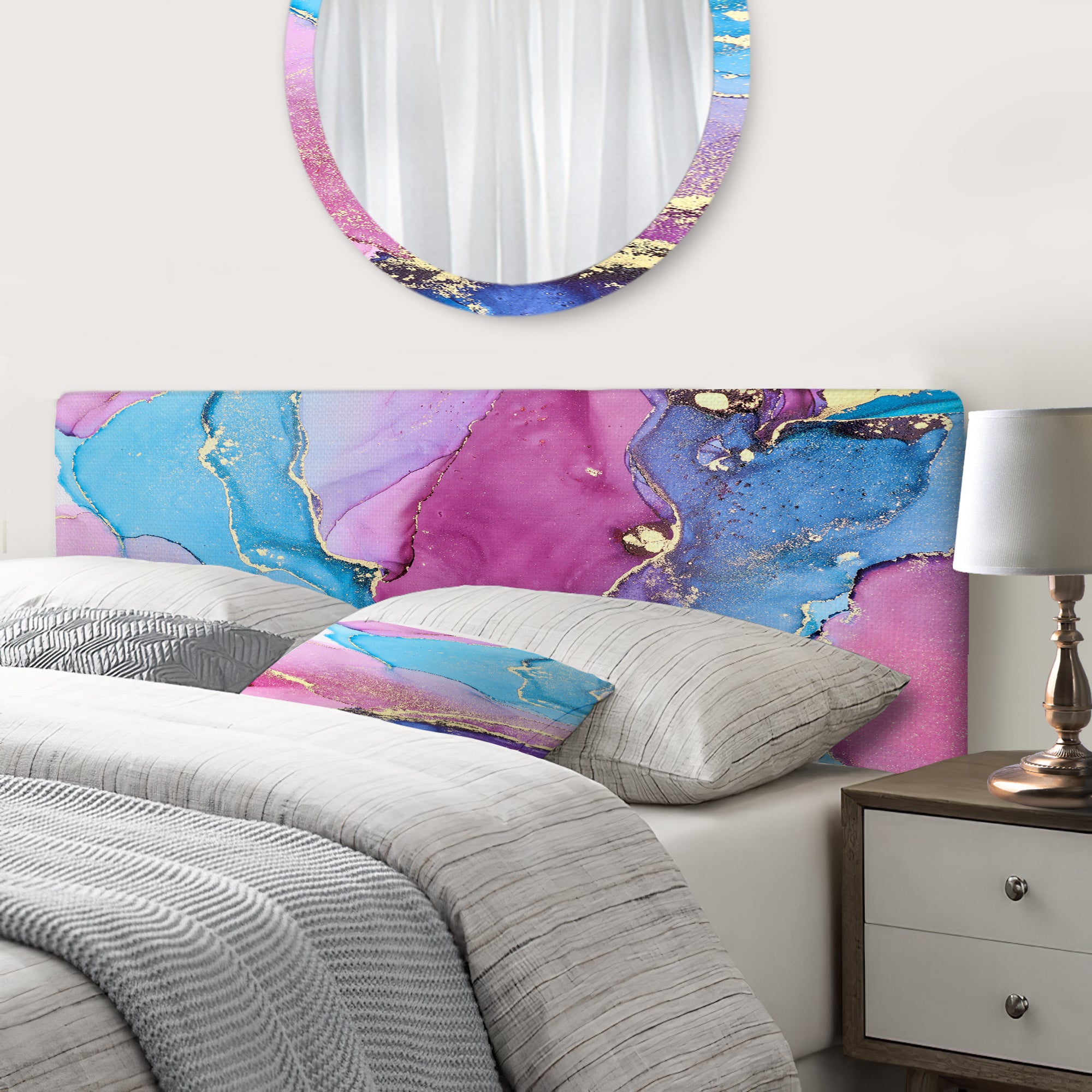 Purple And Turquoise Luxury Abstract Fluid Art IV upholstered headboard