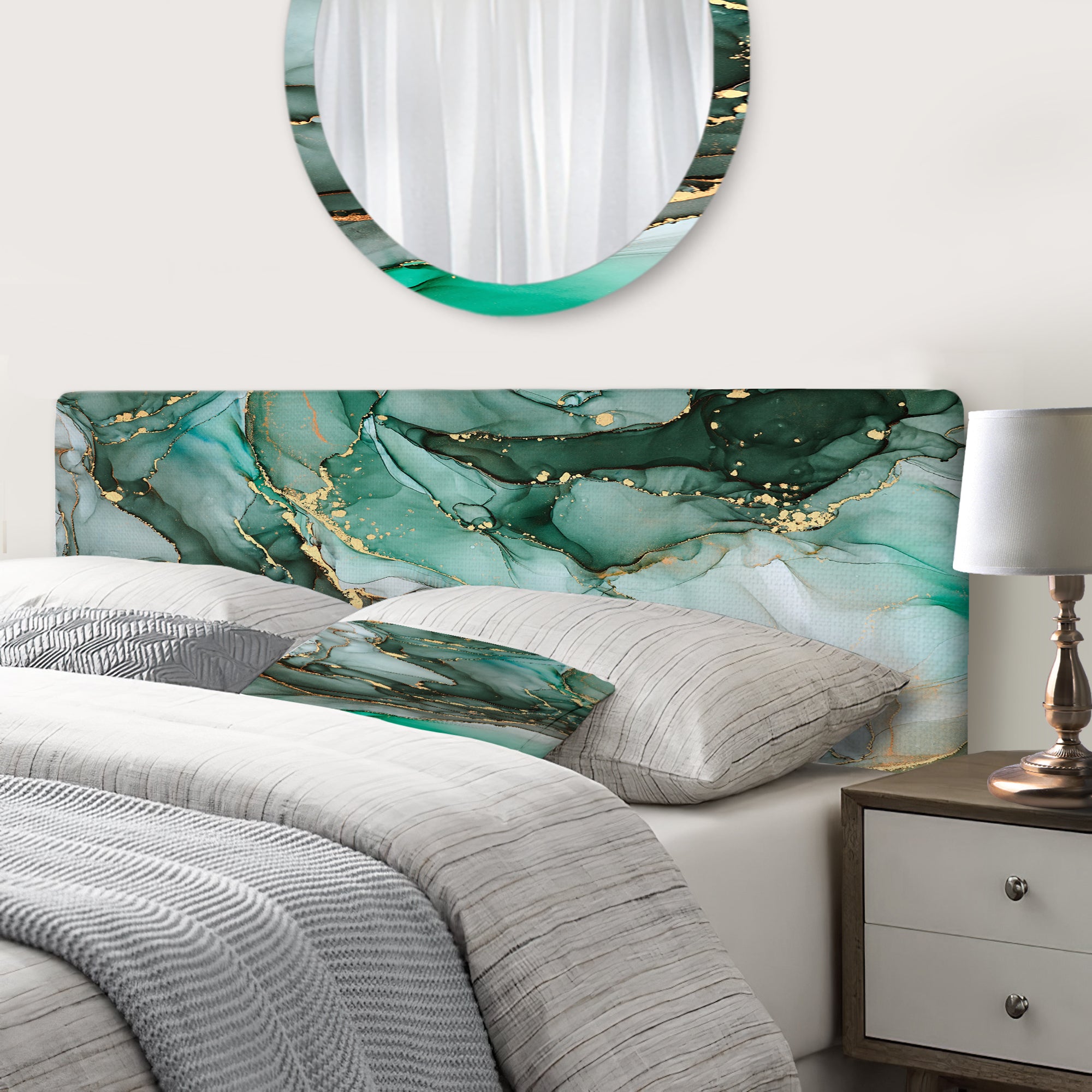 Green Luxury Abstract Fluid Art III upholstered headboard