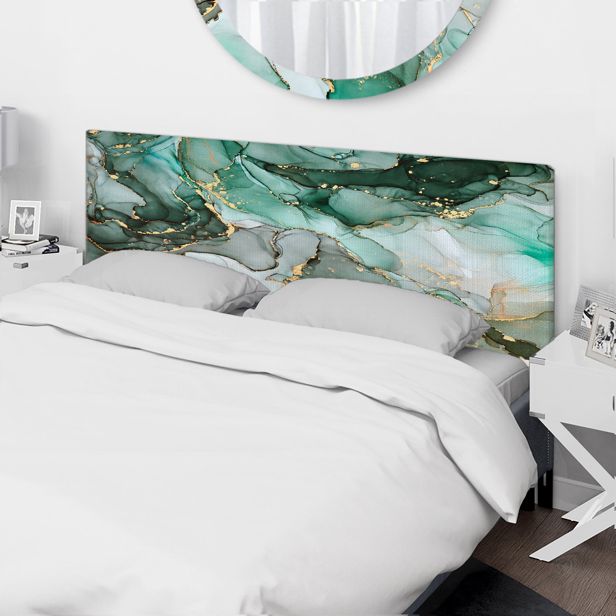 Green Luxury Abstract Fluid Art III upholstered headboard