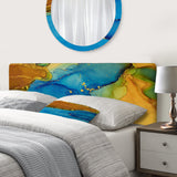 Blue And Gold Luxury Abstract Fluid Art I upholstered headboard