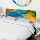Blue And Gold Luxury Abstract Fluid Art I upholstered headboard