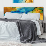 Blue And Gold Luxury Abstract Fluid Art I upholstered headboard