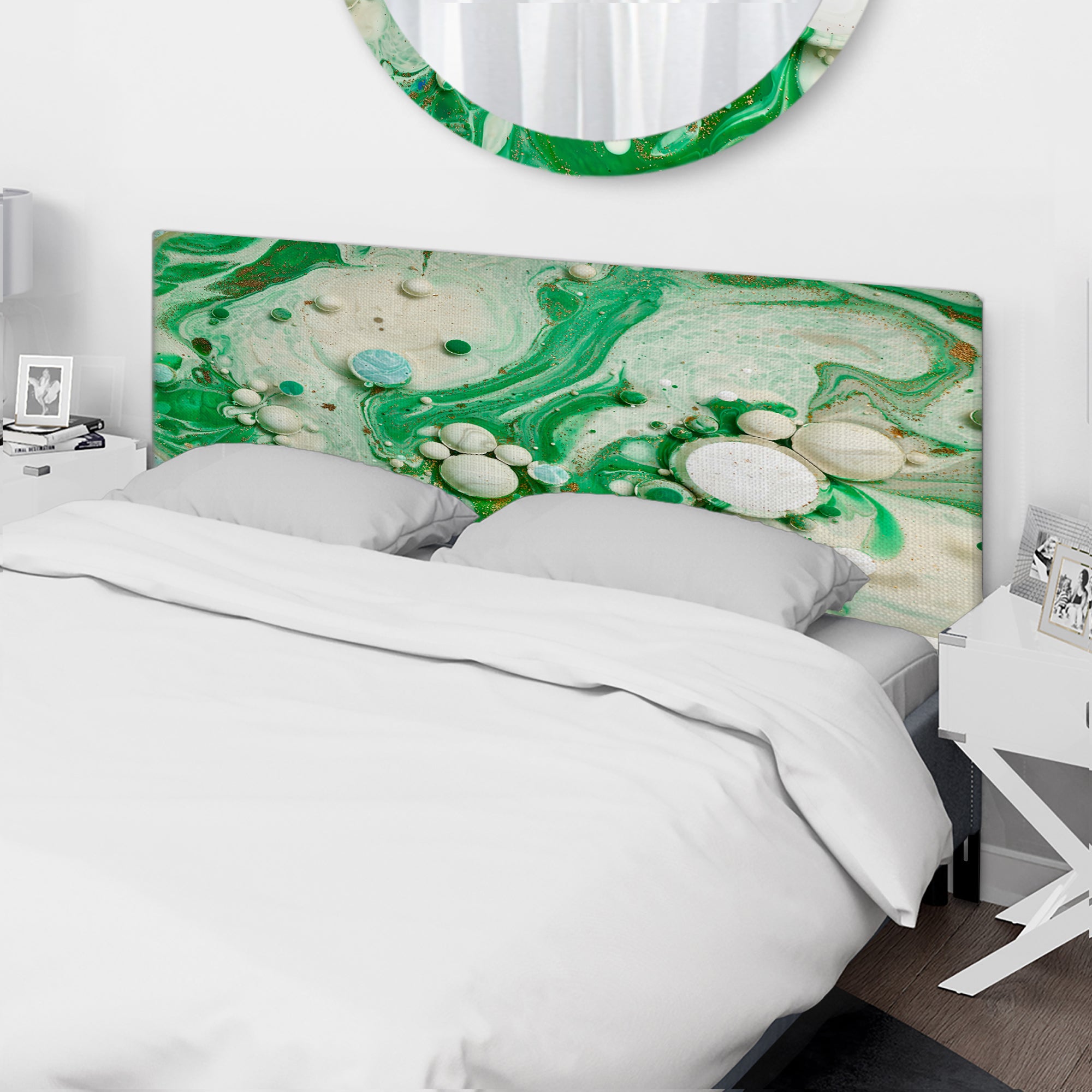 Abstract Fluid Art Colourful Acrylic Bubbles I upholstered headboard