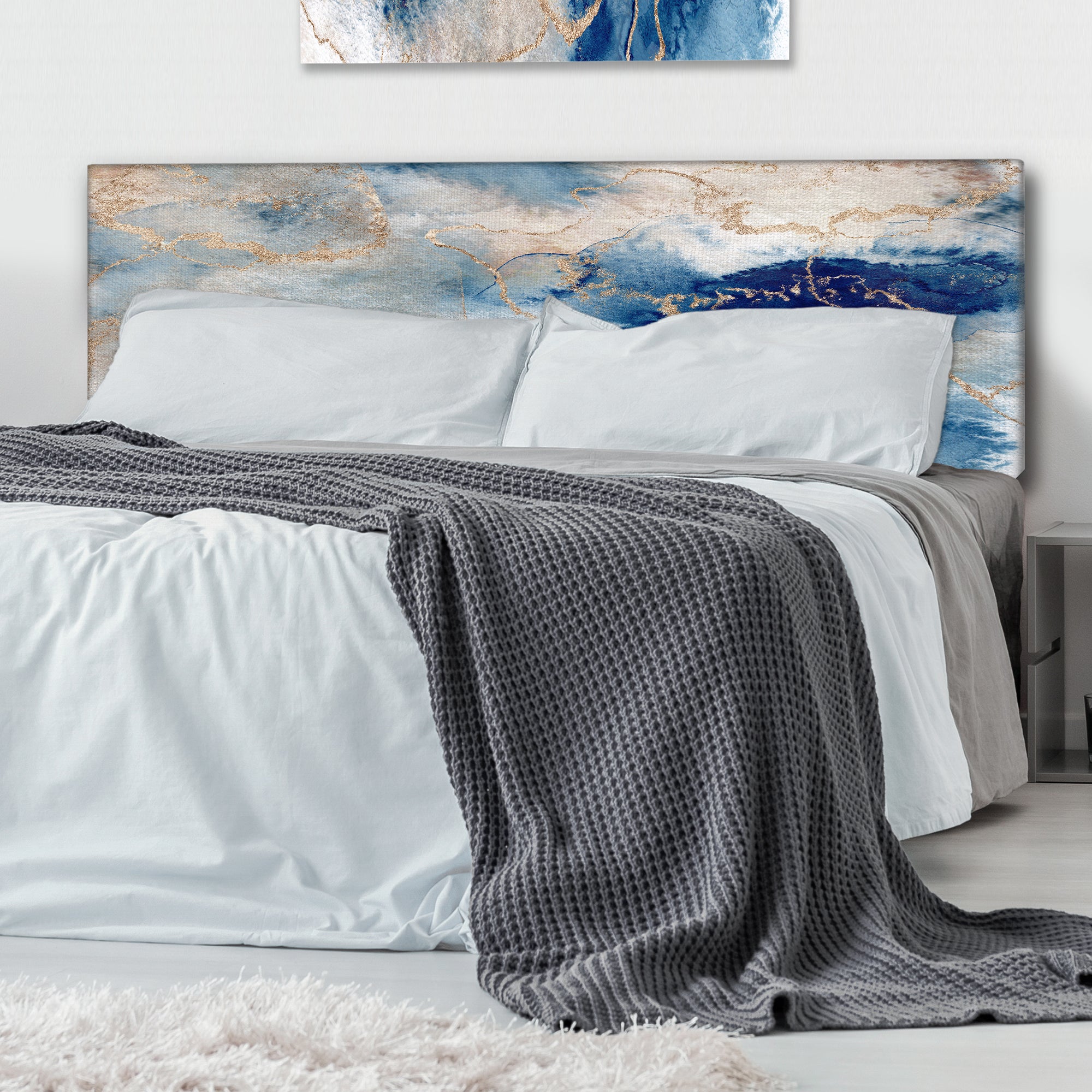Blue And Gold Marble Clouds III upholstered headboard