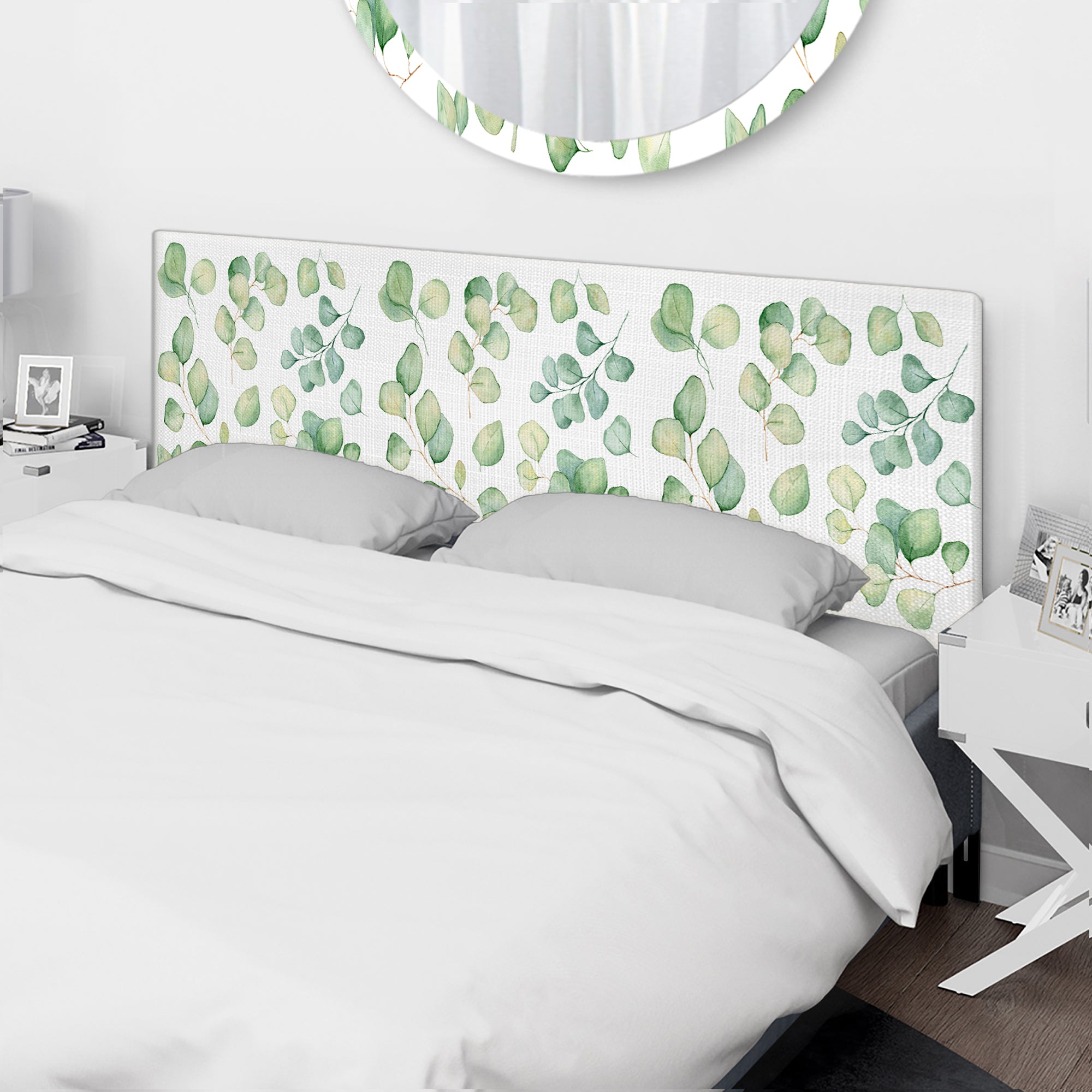 Eucalyptus Leaves Illustration Isolated On White I upholstered headboard