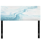 Light Blue And White Liquid Marble Art upholstered headboard