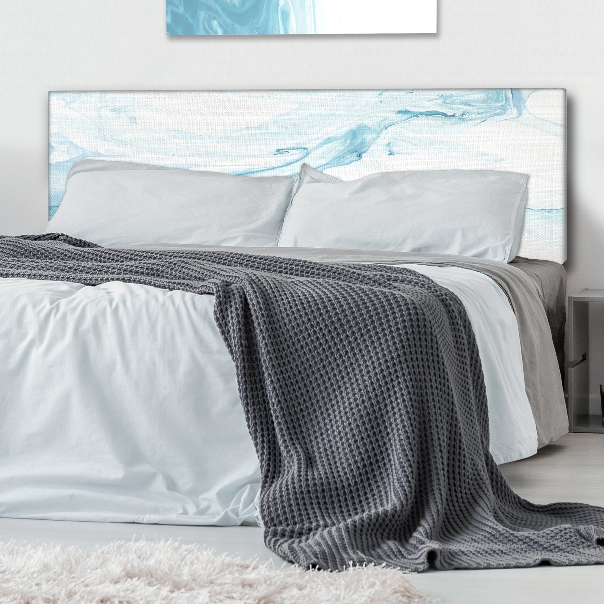 Light Blue And White Liquid Marble Art upholstered headboard