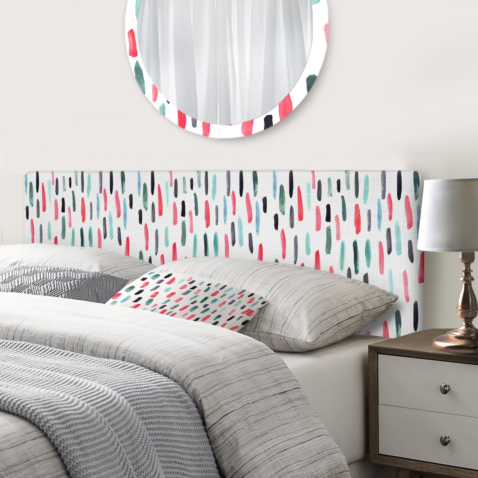 Retro Blue And Red Vertical Strokes upholstered headboard