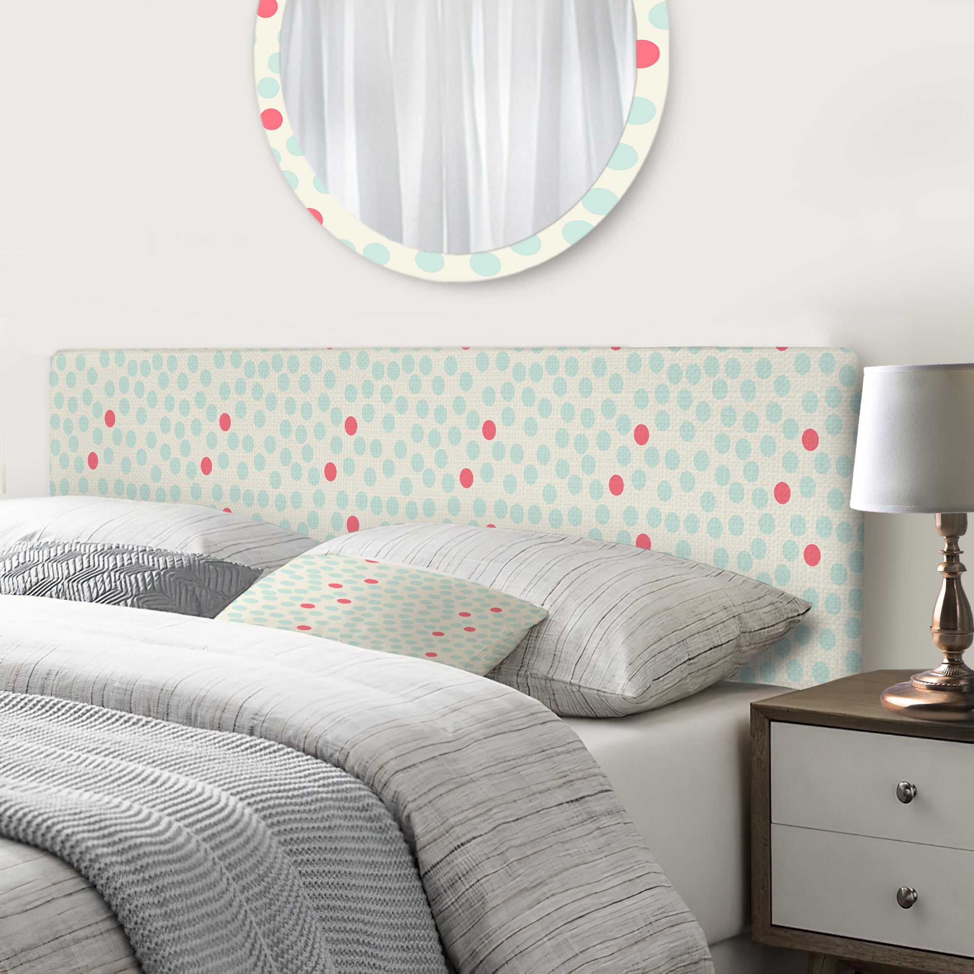 Polka Dot With Retro on Beige upholstered headboard