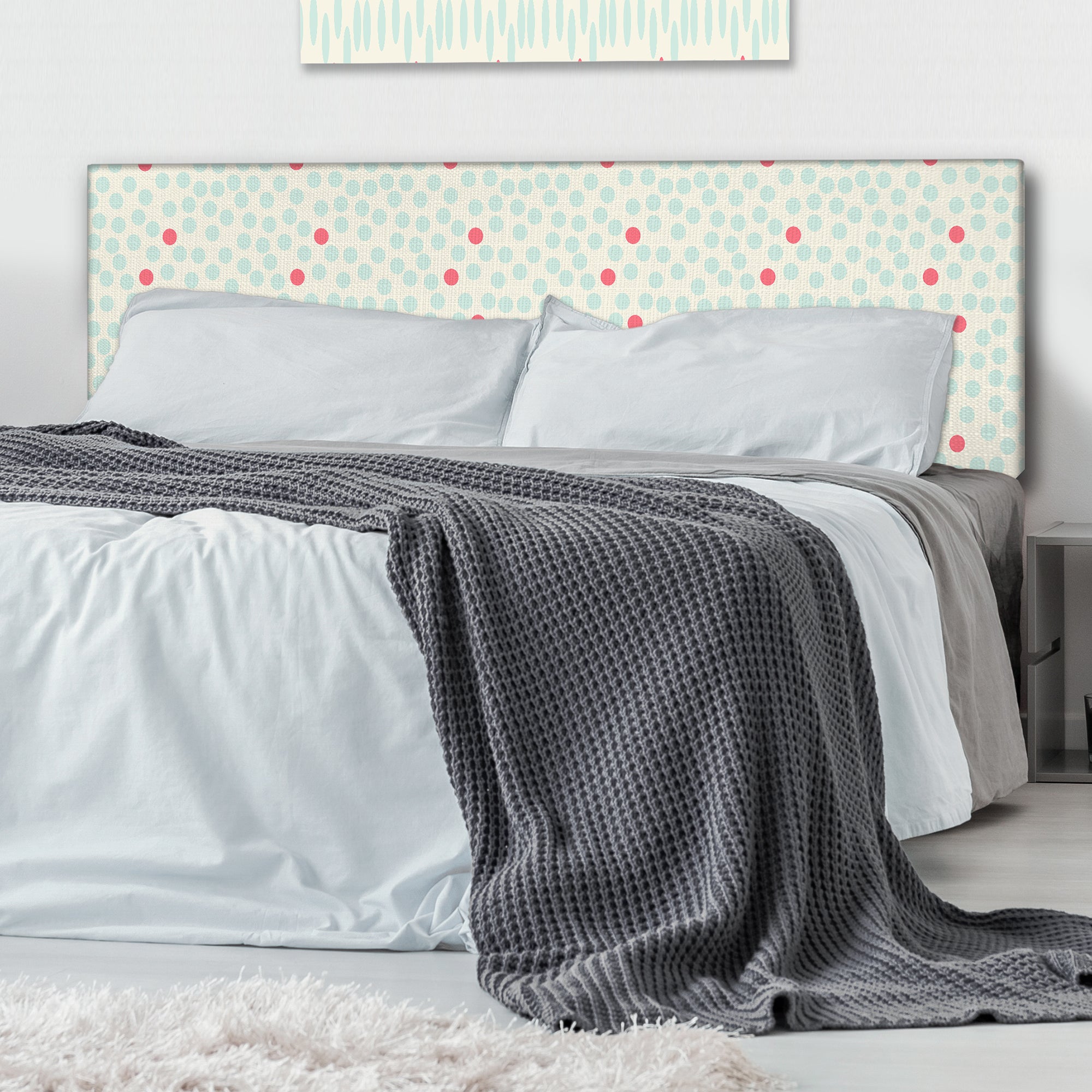 Polka Dot With Retro on Beige upholstered headboard