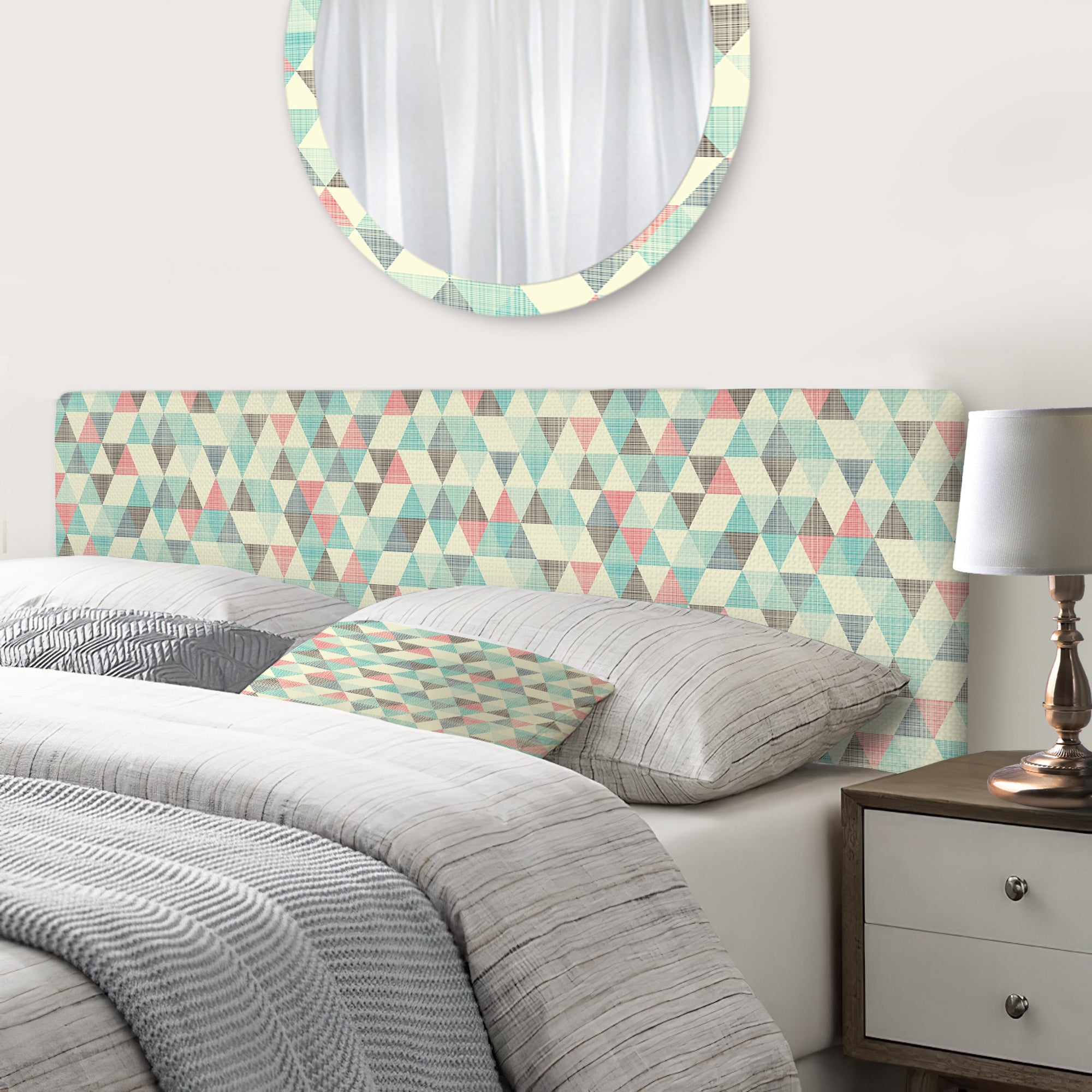 Multicolor Triangular Geometrics I upholstered headboard
