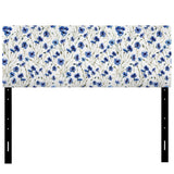 Blue Flowers On White upholstered headboard