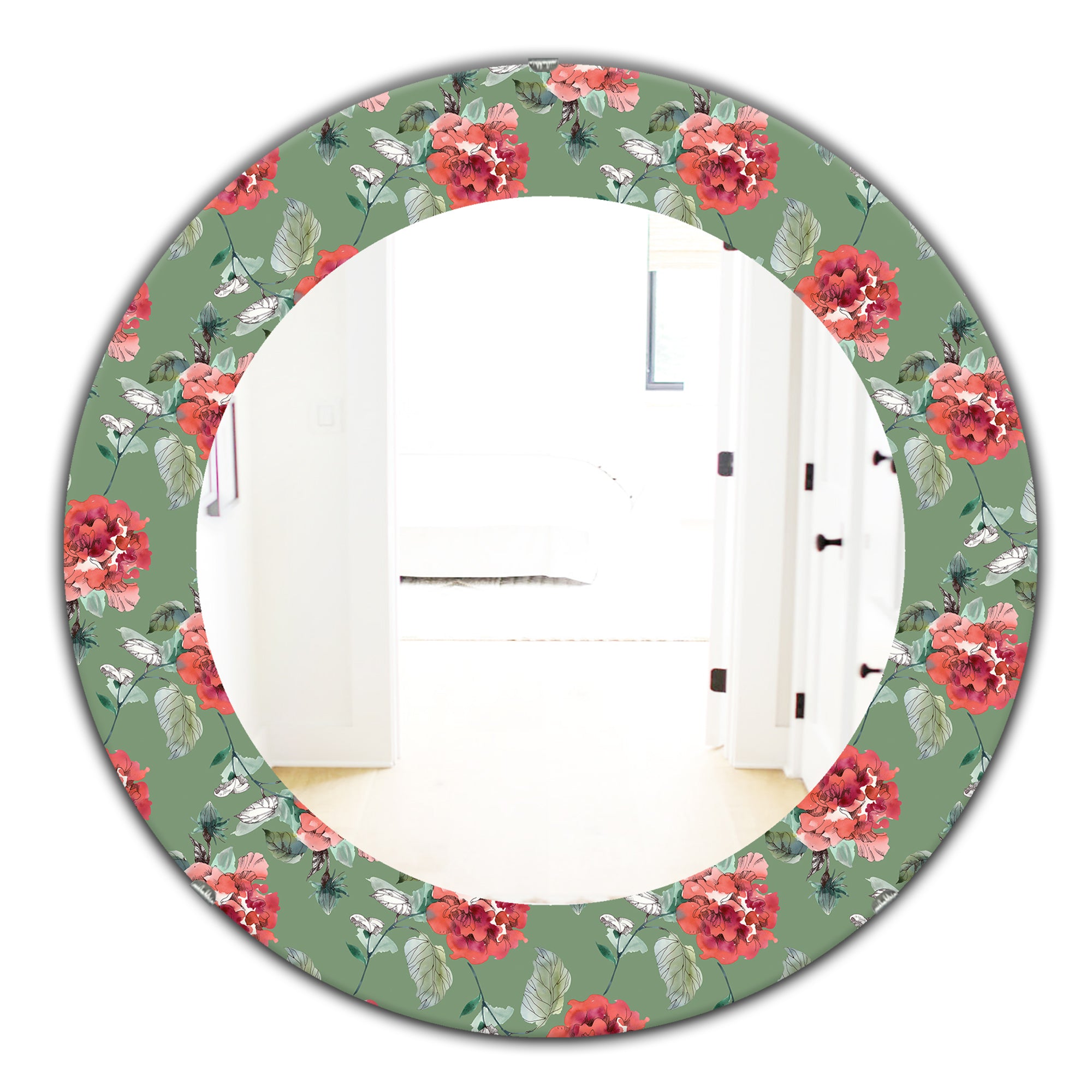 Designart 'Green Flowers 1' Traditional Mirror - Oval or Round Wall Mirror