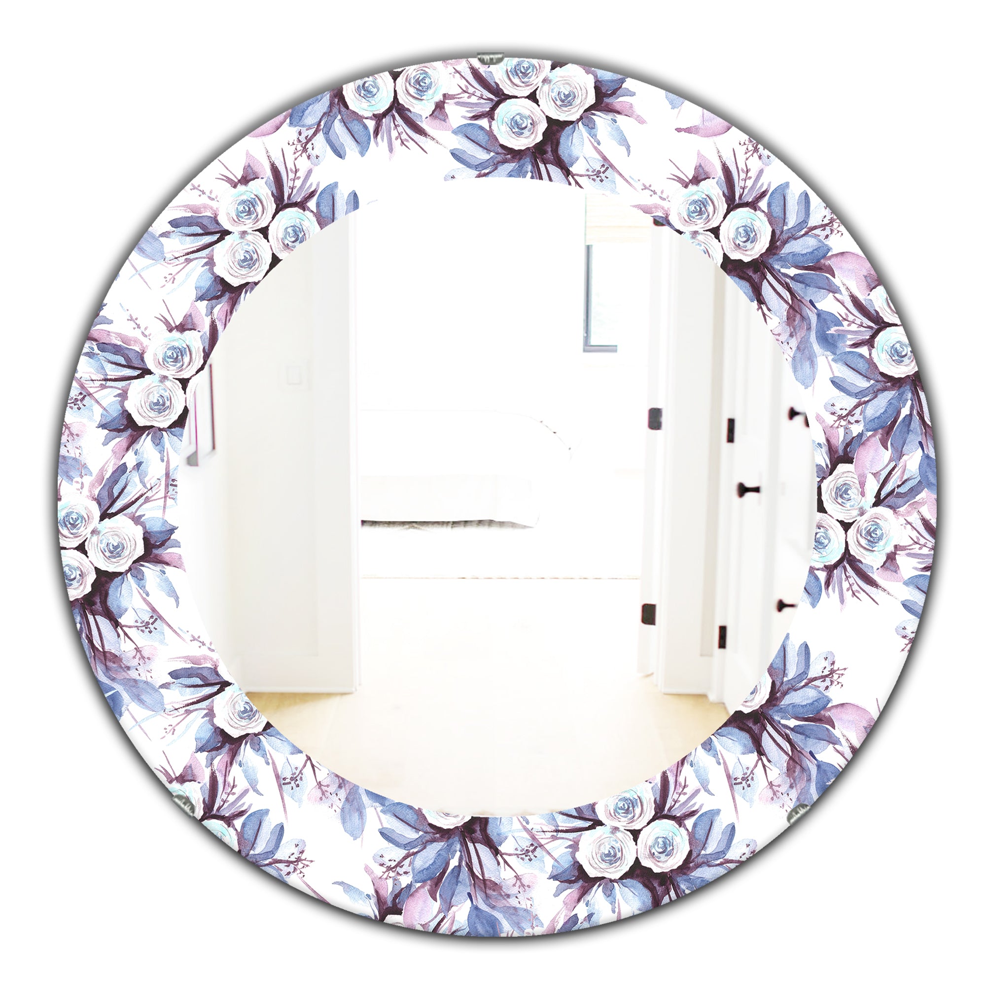 Designart 'Purple Bloom 1' Traditional Mirror - Oval or Round Bathroom Mirror