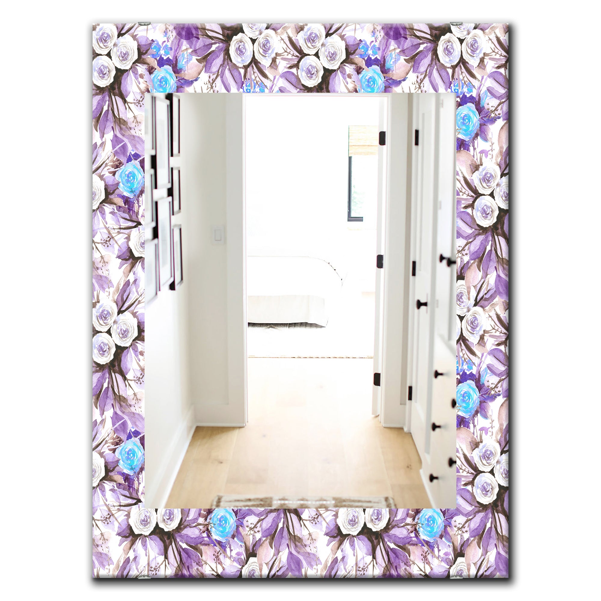 Designart 'Purple Bloom 4' Traditional Mirror - Oval or Round Bathroom Mirror