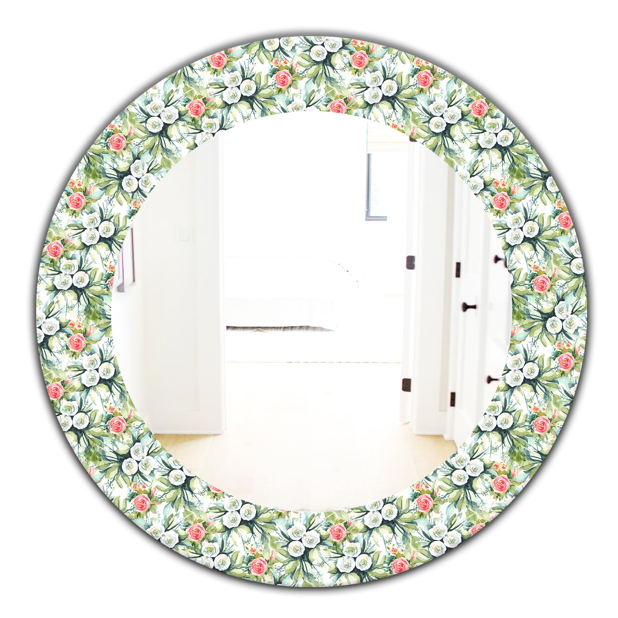 Designart 'Green Flowers 10' Traditional Mirror - Oval or Round Wall Mirror