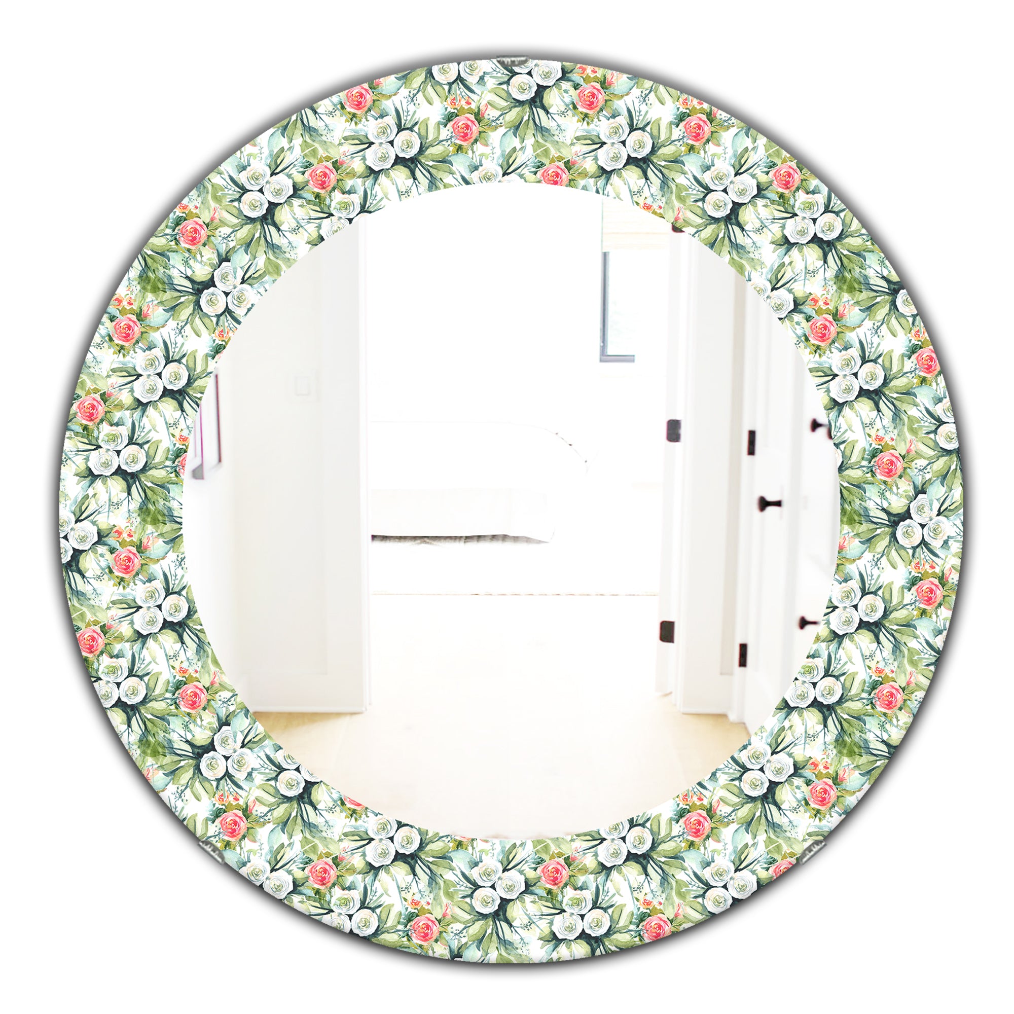 Designart 'Green Flowers 10' Traditional Mirror - Oval or Round Wall Mirror