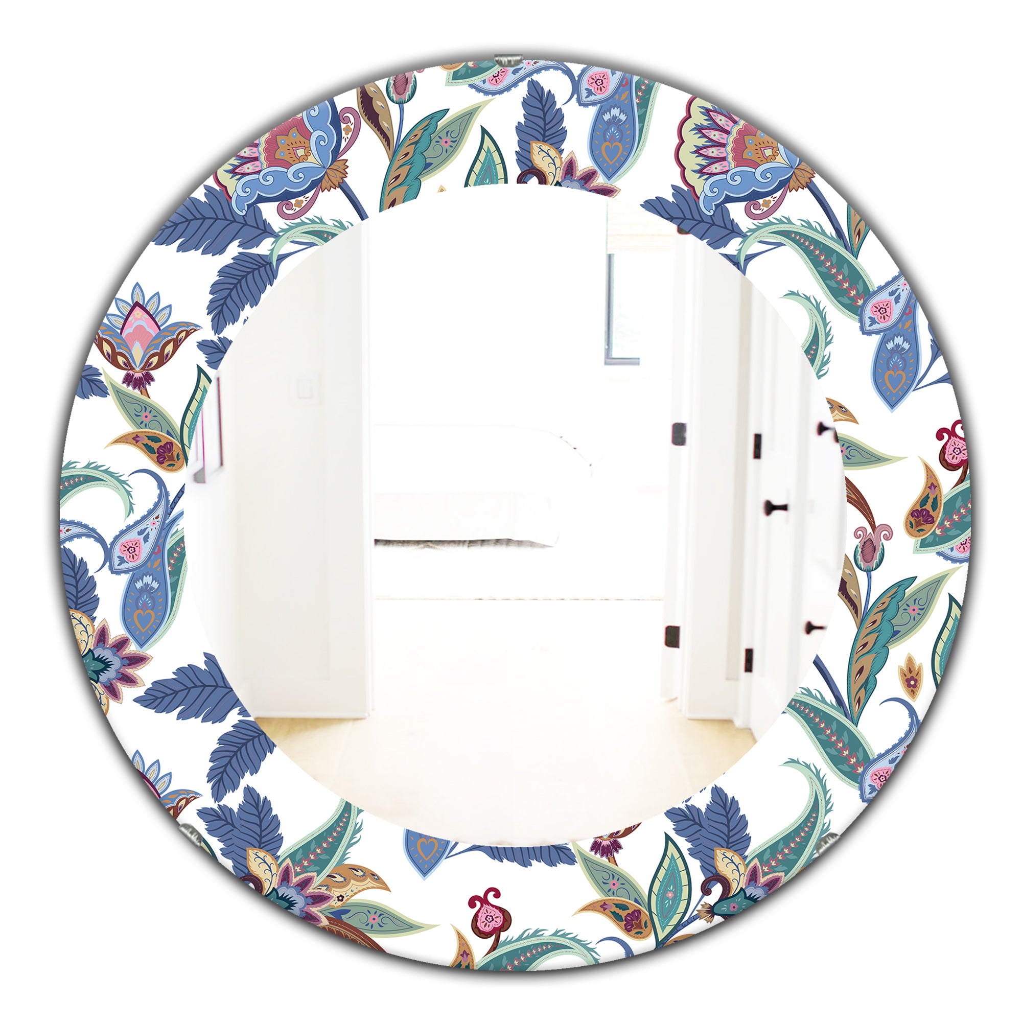 Designart 'Tropical Mood Blue 1' Bohemian and Eclectic Mirror - Oval or Round Wall Mirror