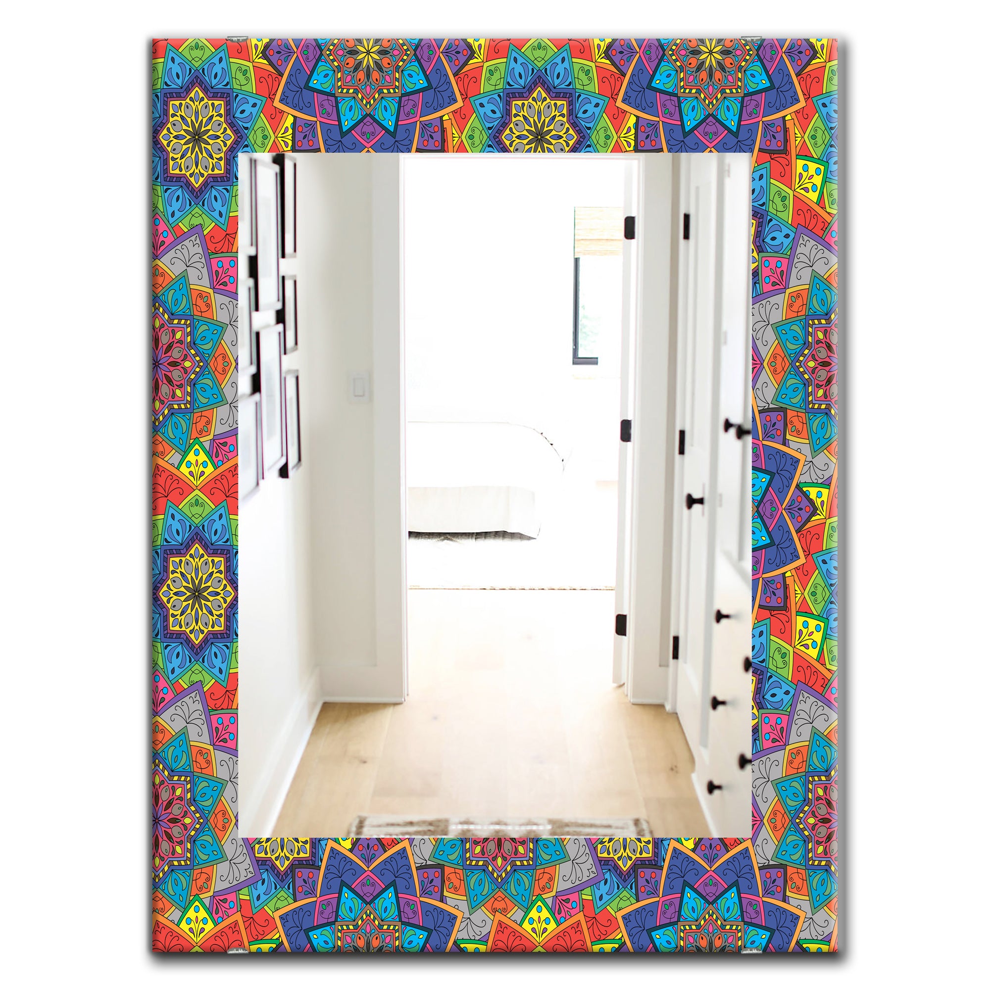 Designart 'Colored Indian Ornament' Bohemian and Eclectic Mirror - Oval or Round Wall Mirror