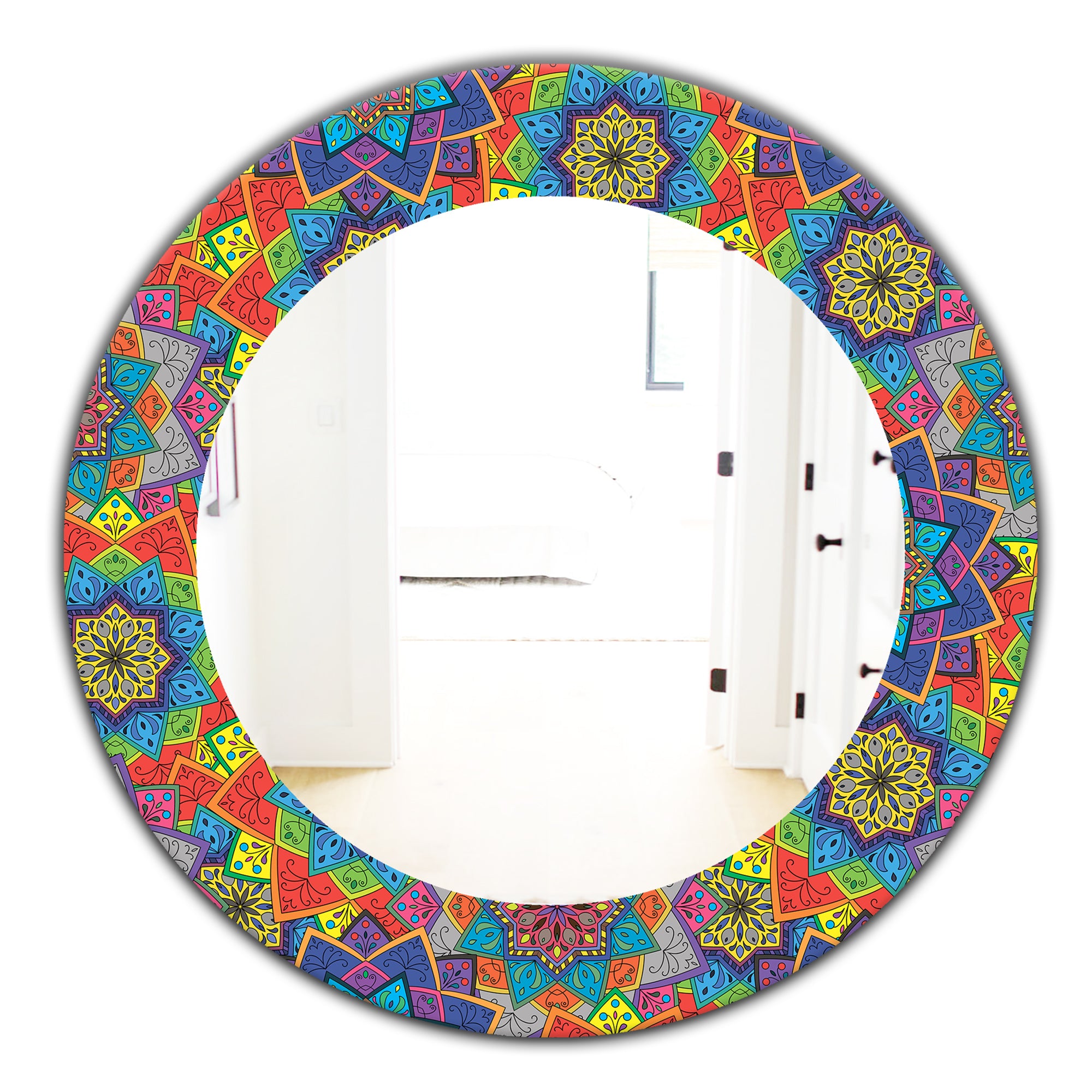 Designart 'Colored Indian Ornament' Bohemian and Eclectic Mirror - Oval or Round Wall Mirror