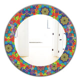 Designart 'Colored Indian Ornament' Bohemian and Eclectic Mirror - Oval or Round Wall Mirror